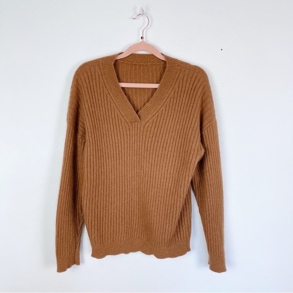 wide ribbed angora blend knit v-neck pullover